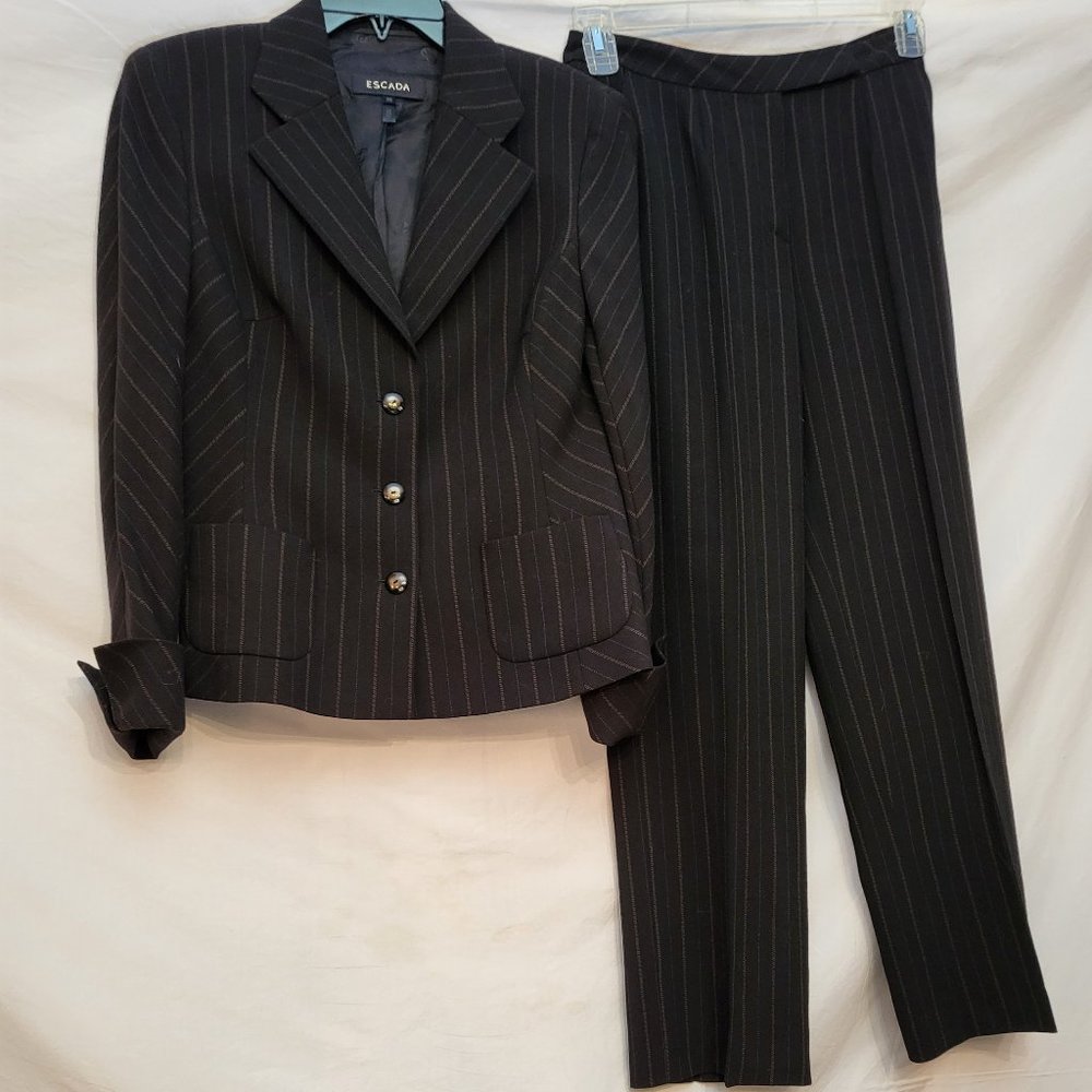 Vintage Escada Pin Stripe Wool Suit Size 36